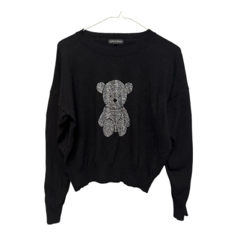 Aqua Blues Black Sweater with Teddy Bear Design XL
